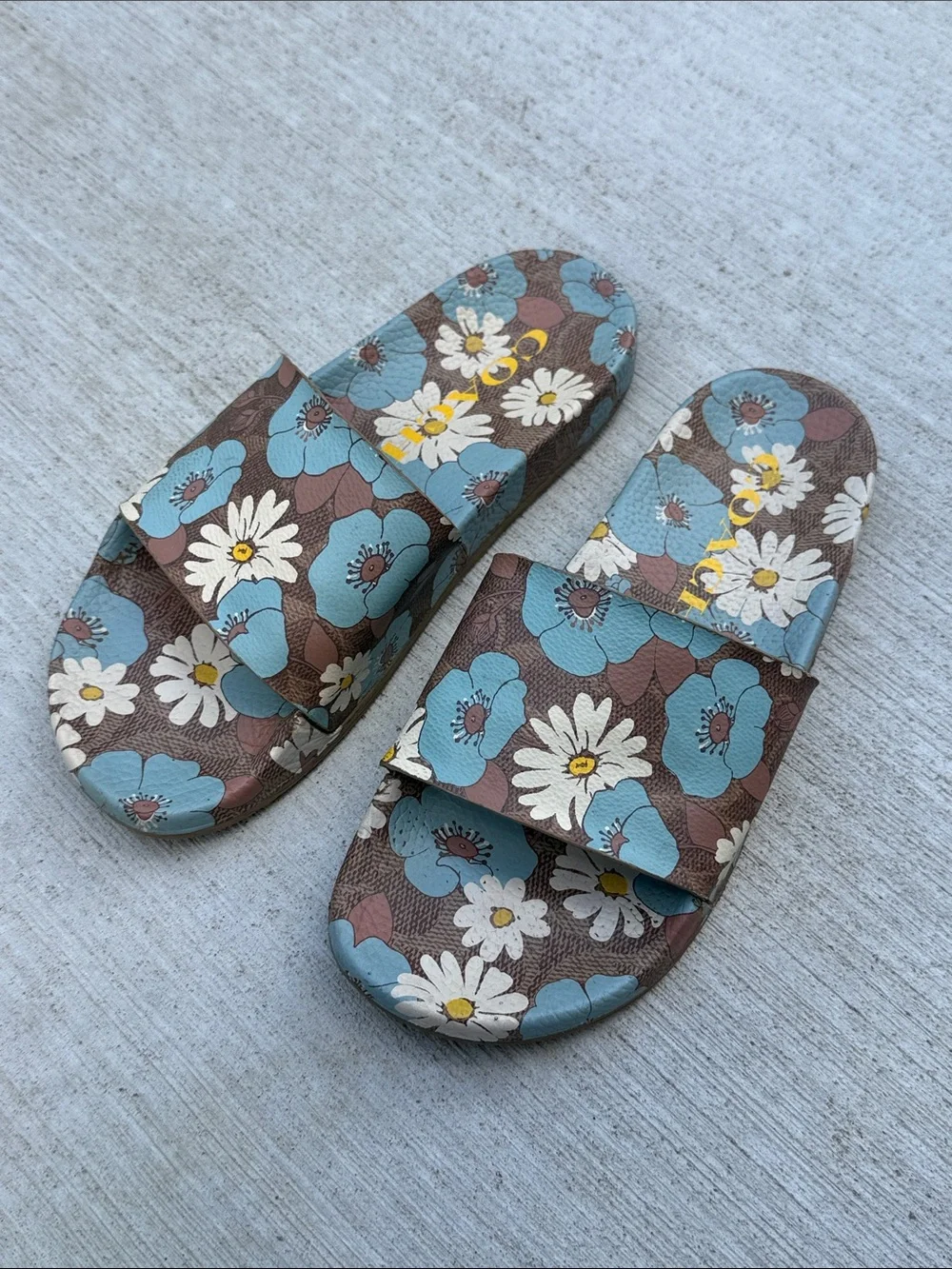 COACH Udele Floral Sport Slide Blue/ Brown Women’s Size 7